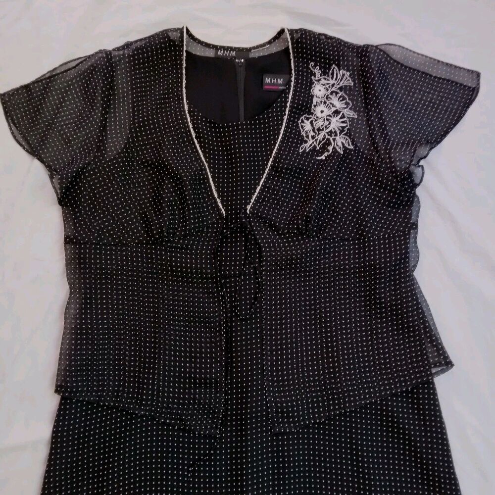 VTG 90s Melissa Harper MHM Black White Polka Dot Retro 2 Piece Maxi Dress 14 - Picture 5 of 16